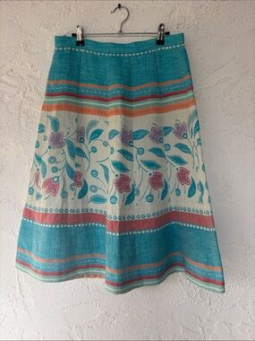 Teal Floral-Print Midi Skirt – Women's A-Line Summer Skirt